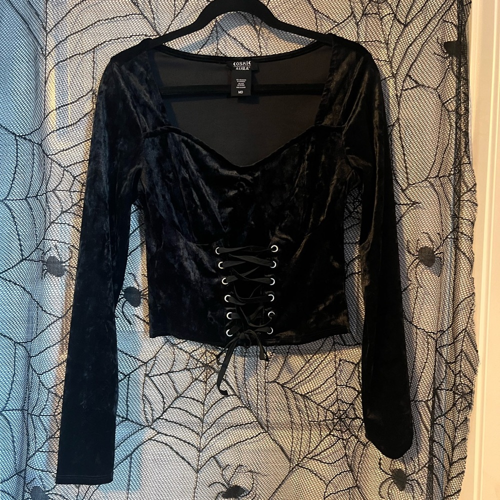 Black Velvet Lace-Up Top